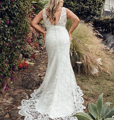 Donatella - Lace, Low Back, Sheath - Diva Curves Collection Wedding Dresses