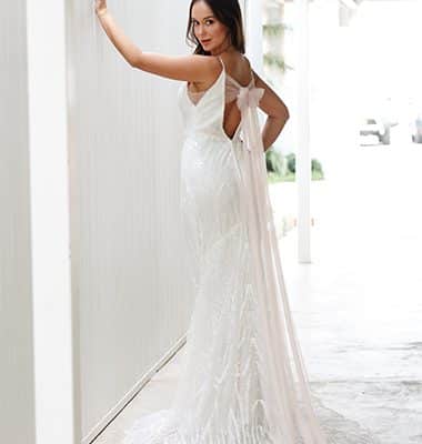 Rhine - Lace, Low Back, Sheath - Emanuella Collection Wedding Dresses