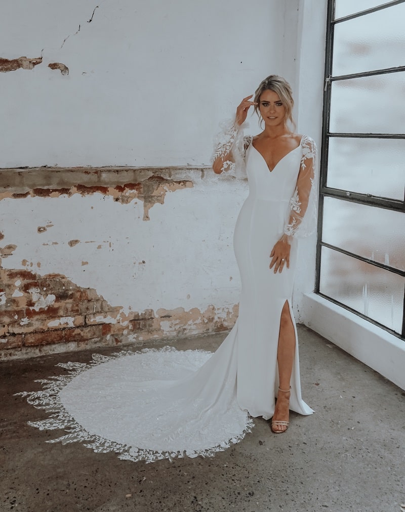 Opal - Fit n Flare, Long Sleeves, Low Back - Rachel Rose Collection Wedding Dresses