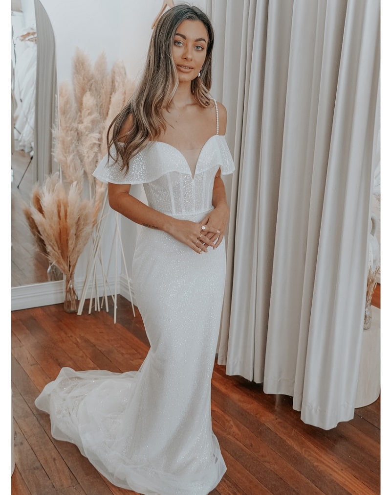 Galaxy - Fit n Flare, Off The Shoulder - Rachel Rose Collection Wedding Dresses