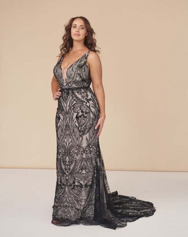 Dallas Noir - Sheath, Simple, V neckline - Diva Curves Collection Wedding Dresses