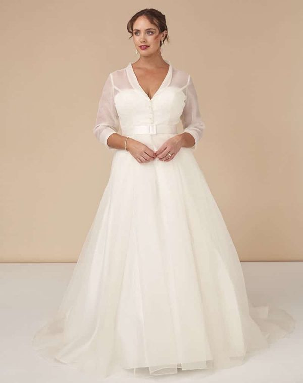 Dawn Light - A line Skirt, Organza Skirt, Sleeves - Diva Curves Collection Wedding Dresses