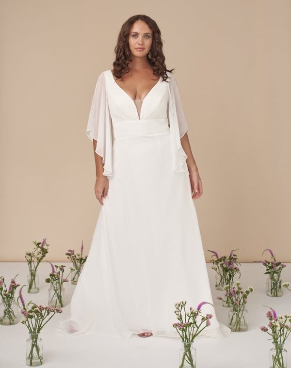 Deny - A line Skirt, Chiffon, Simple, V neckline - Diva Curves Collection Wedding Dresses