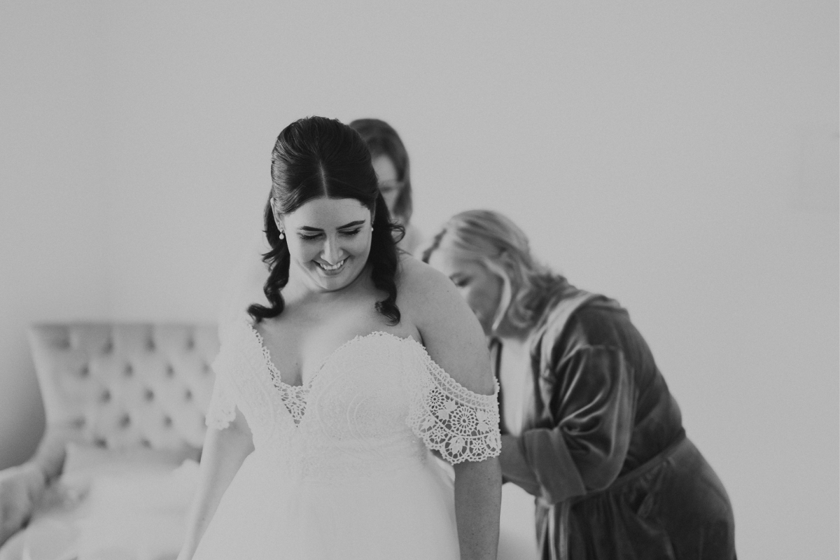 Real bride in customized wedding dress by Peter Trends