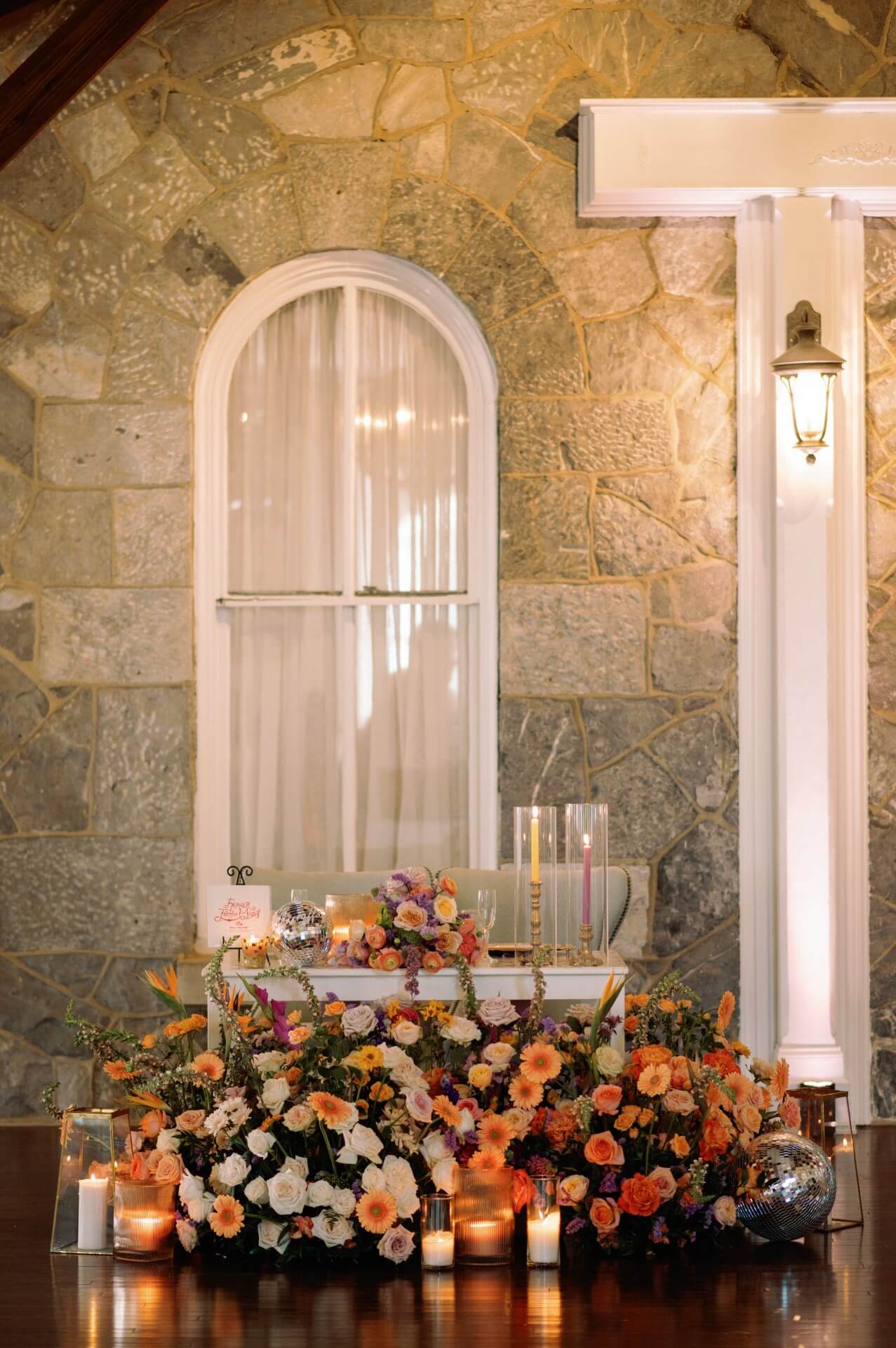 wedding inspo floral and candle display